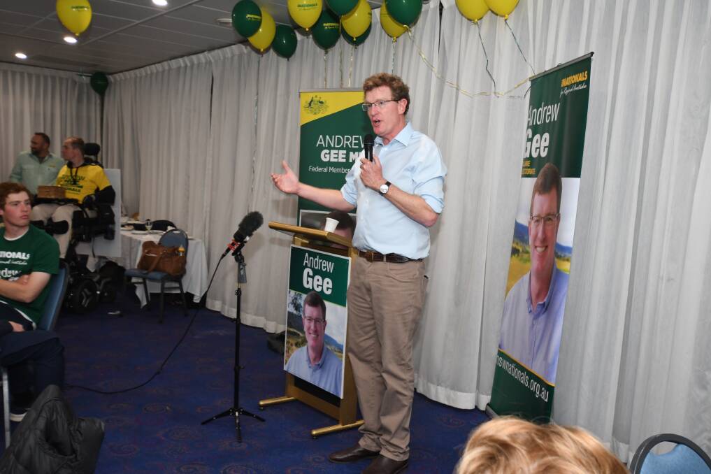 RE-ELECTED: Andrew Gee speaking in Orange after winning the seat of Calare. Photo: JUDE KEOGH