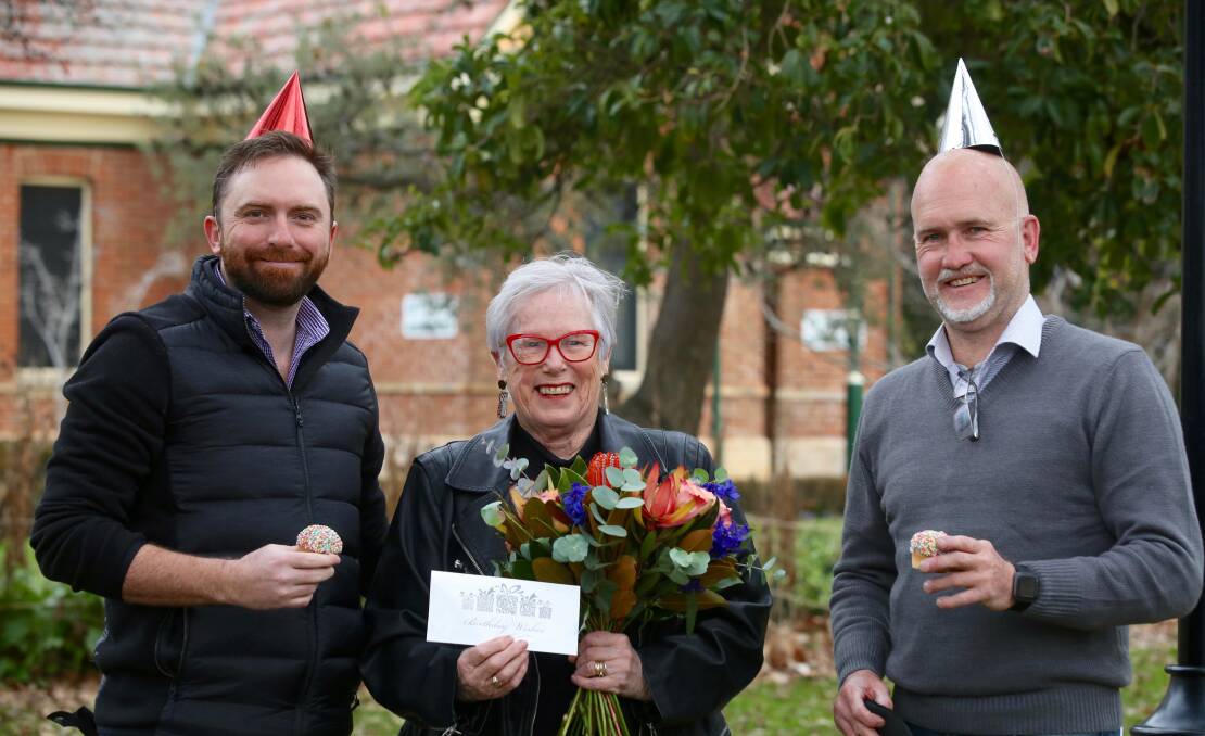 CELEBRATION: Councillors Alex Christian and Monica Morse and acting mayor Ian North, who all have birthdays in July. Photo: PHIL BLATCH