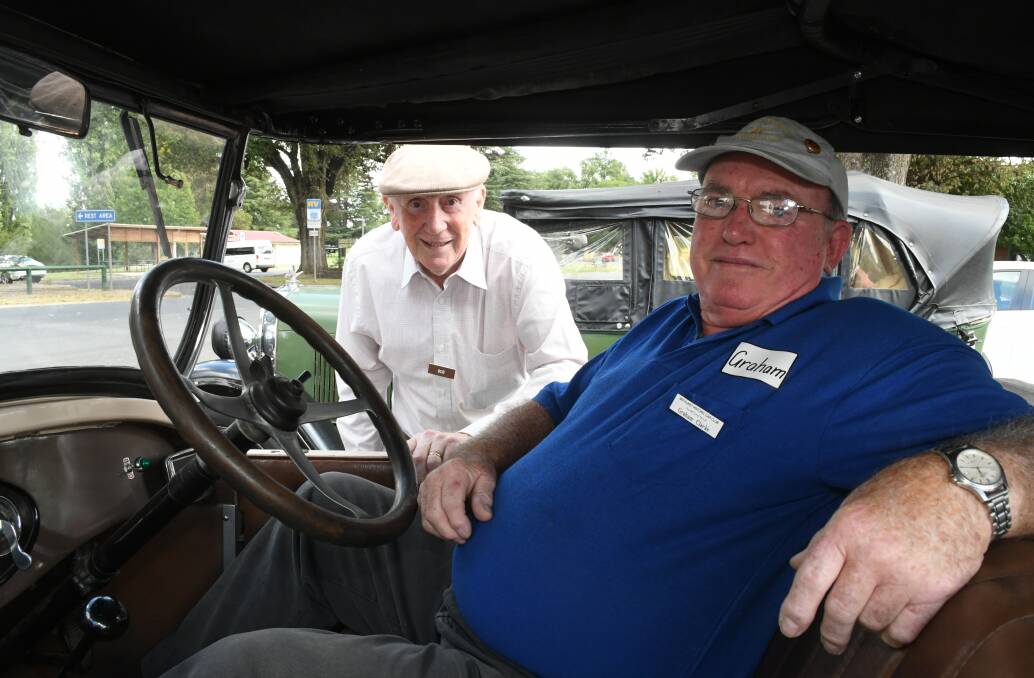 SNAPSHOT: Bob Griffiths with driver Graham Clarke, pictured in his 1927 Chrysler Tourer, ahead of the Bathurst Inner Wheel outing. 031319ctripn4