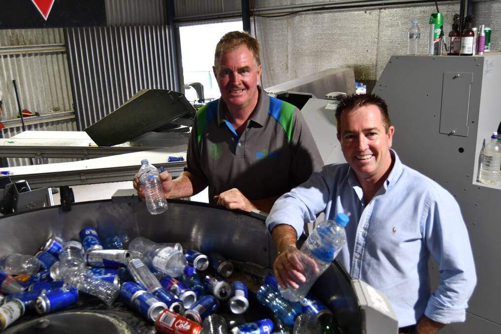 SUCCESS: Bathurst Recycling owner Craig Clark with Member for Bathurst Paul Toole at the Return and Earn depot. Photo: RACHEL CHAMBERLAIN
