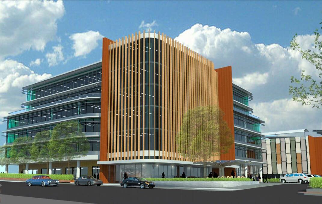 An artist's impression of the proposed six-level Bathurst Integrated Medical Centre, as it would look from Howick Street. Picture supplied 
