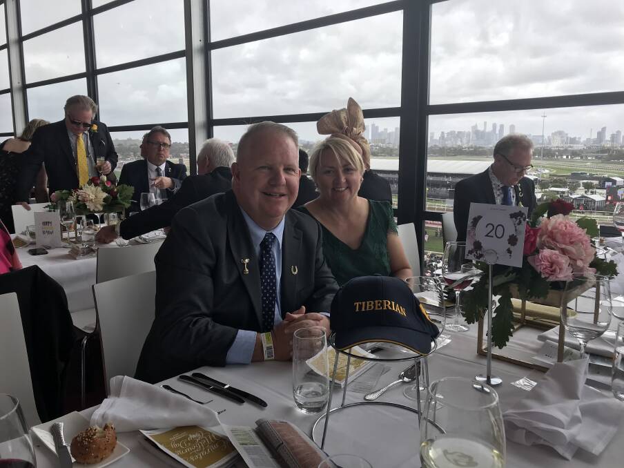 EXCITING TIMES: Bathurst couple Mick and Stacey Whittaker enjoyed their first Melbourne Cup experience and the chance to see their horse, Tiberian, claim seventh in his maiden Australian race. Photo: SUPPLIED