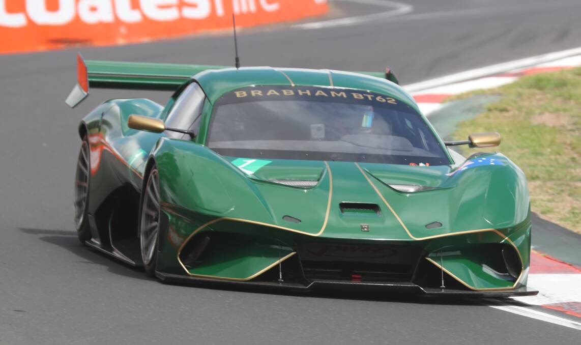 AUSTRALIA'S RACER: The Brabham BT62 piloted by 2017 Bathurst 1000 Champion Luke Youlden cruises down the mountain to break the current lap record. Photo: PHIL BLATCH
