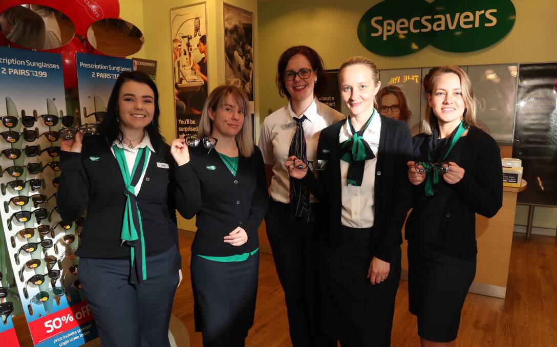 TEAM EFFORT: Grace Hamblin, Jacinta Horton, Kirsten Cluff, Margaret Fayad and Maddy Carrigan from Specsavers Bathurst are supporting a good cause. Photo: PHIL BLATCH 070218pbspecs1