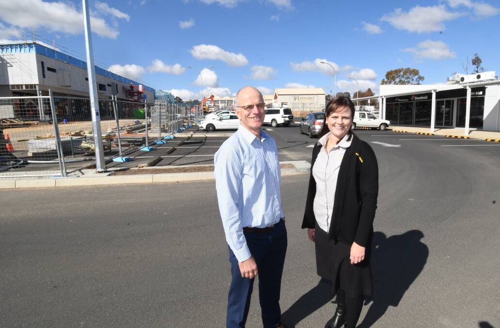 AGENTS: Raine and Horne director Matt Clifton and his commercial property manager Renee Howard at Westpoint. Raine and Horne is one leasing agent for the development, Bathurst Real Estate is the other. Photo: CHRIS SEABROOK 