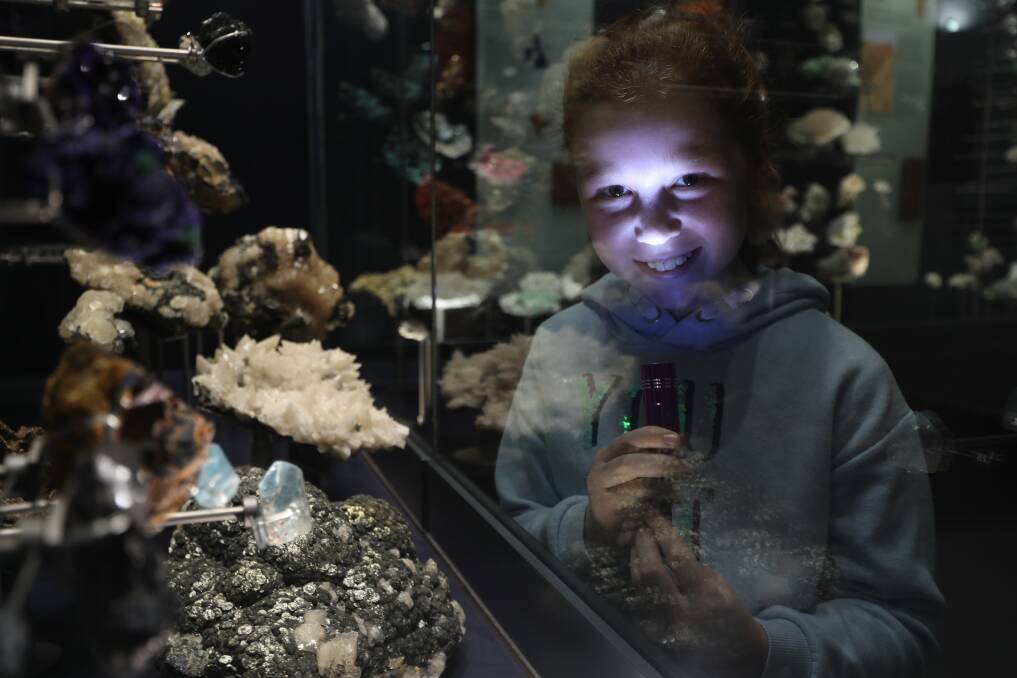 FUN: Nine-year-old Margaret McCusker-Roth loves seeing the Albert Chapman collection at the fossil museum. Photo: PHIL BLATCH 070919pbmuseum1