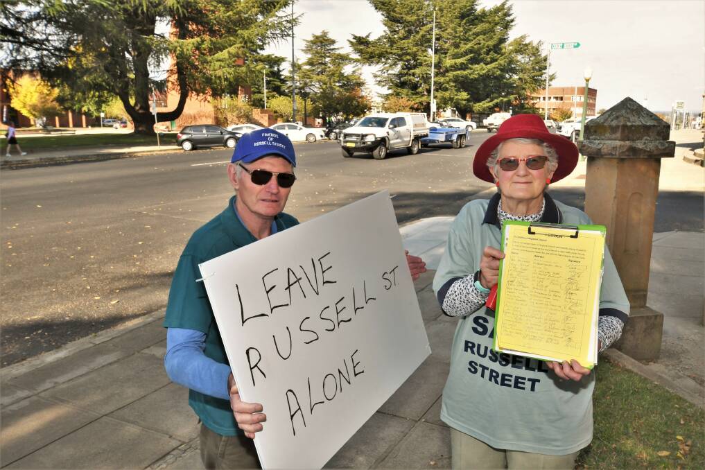 PETITION: Kent and Dianne McNab have collected in excess of 1300 signatures from residents who are against the potential closure of one block of Russell Street. Photo: CHRIS SEABROOK 042821cpetition