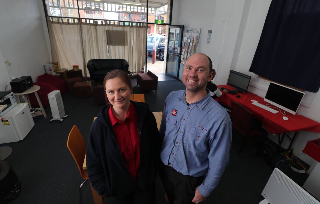 NEW INITIATIVE: Bathurst Salvation Army Lieutenant Kate Cathcart and Salvos Connect coordinator Matt Robinson, inside the drop-in centre in Keppel Street. Photo: PHIL BLATCH