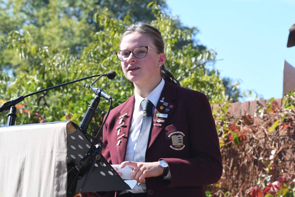 UNBELIEVABLE SPEAKER: MacKillop College captain Daisy Pike gave a powerful address at the Anzac Day service. Photo: CHRIS SEABROOK