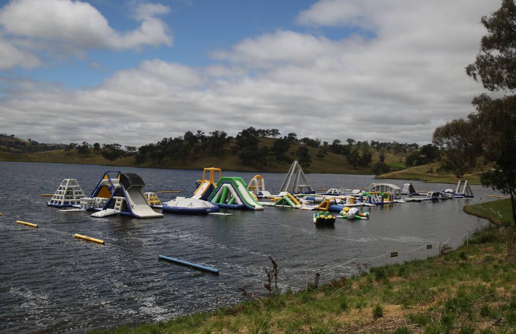SUMMER ACTIVITY: The Bathurst Aqua Park returned to Chifley Dam late last year, but has faced some challenges since then. Photo: PHIL BLATCH