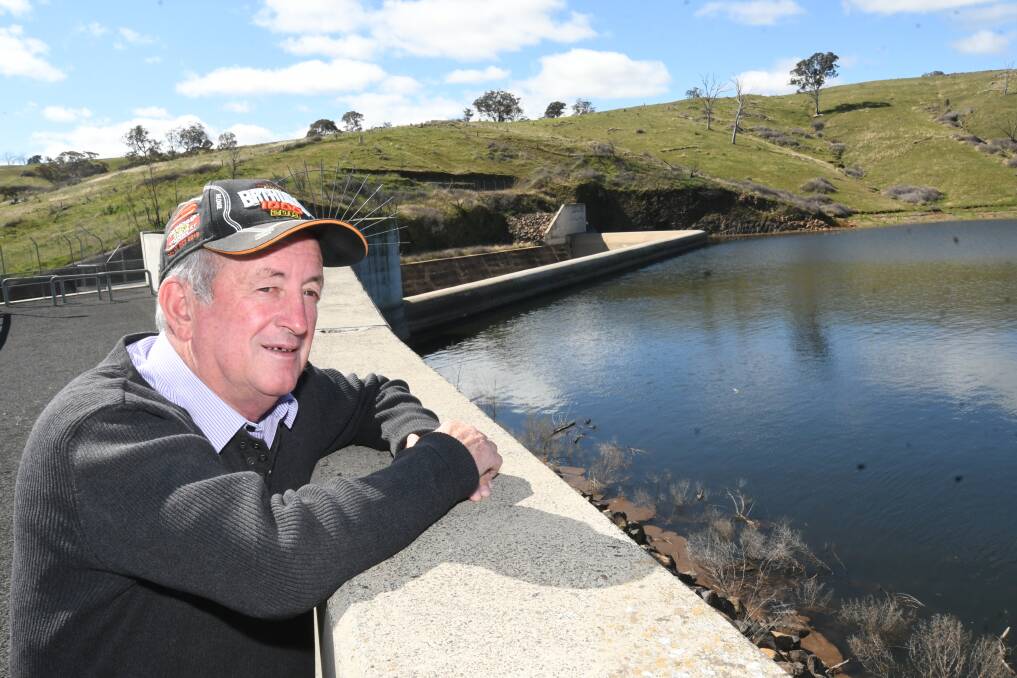 FANTASTIC NEWS: Mayor Bobby Bourke at Chifley Dam on Monday, which has filled so quickly that it is expected to be full within days. Photo: CHRIS SEABROOK 082420cdam1