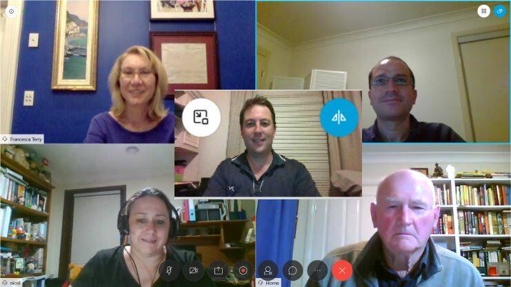 GOING VIRTUAL: Francesca Terry, Brad McWilliams, Reza Mahinroosta, Nicole Mahara and Merv Tobin of Bathurst Toastmasters in an online meeting. Photo: SUPPLIED 