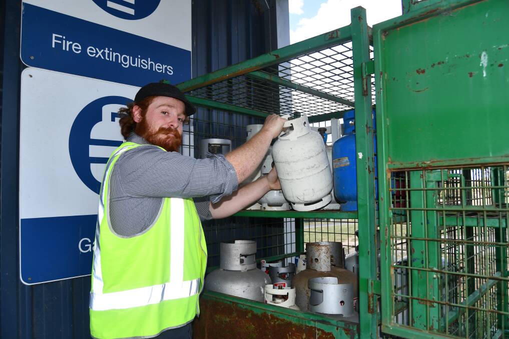 EASY TO RECYCLE: Bathurst's waste management coordinator Dr Ray Trevorah at the Community Recycling Centre, which accepts items such as batteries, fire extinguishers and gas bottles. Photo: RACHEL CHAMBERLAIN
