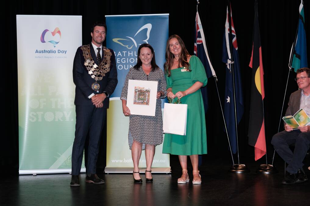 Vanessa Pringle (centre) with deputy mayor Ben Fry and Australia Day ambassador Lottie Dalziel. Picture by James Arrow