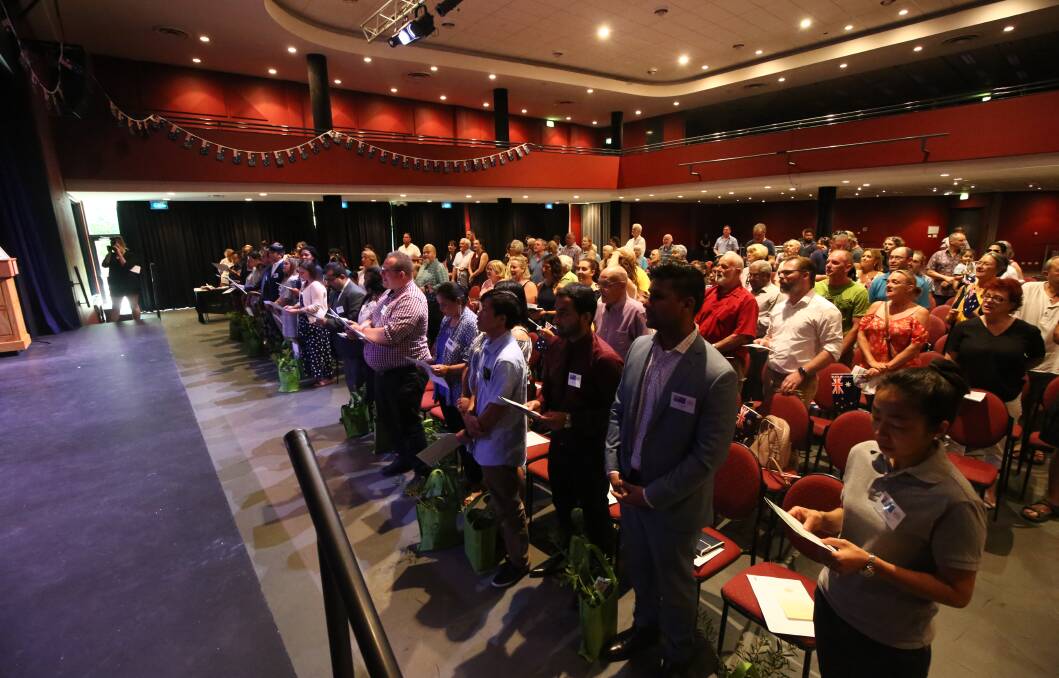 The crowd at Bathurst Memorial Entertainment Centre for the 2019 citizenship ceremony. Photo: PHIL BLATCH