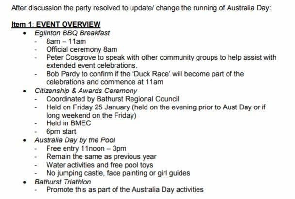 The minutes of the Australia Day committee meeting, as presented in the attachments of papers for the October 17, 2018 council meeting.