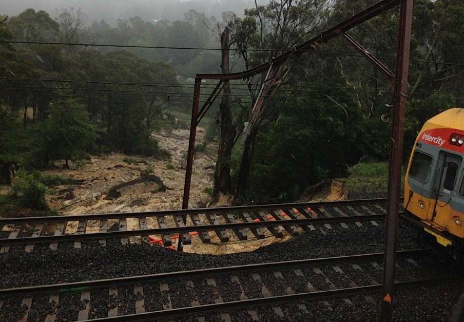 FLASHBACK: The extent of the damage caused by a landslip on the track between Leura and Katoomba in February. Photo: PAUL TOOLE MP