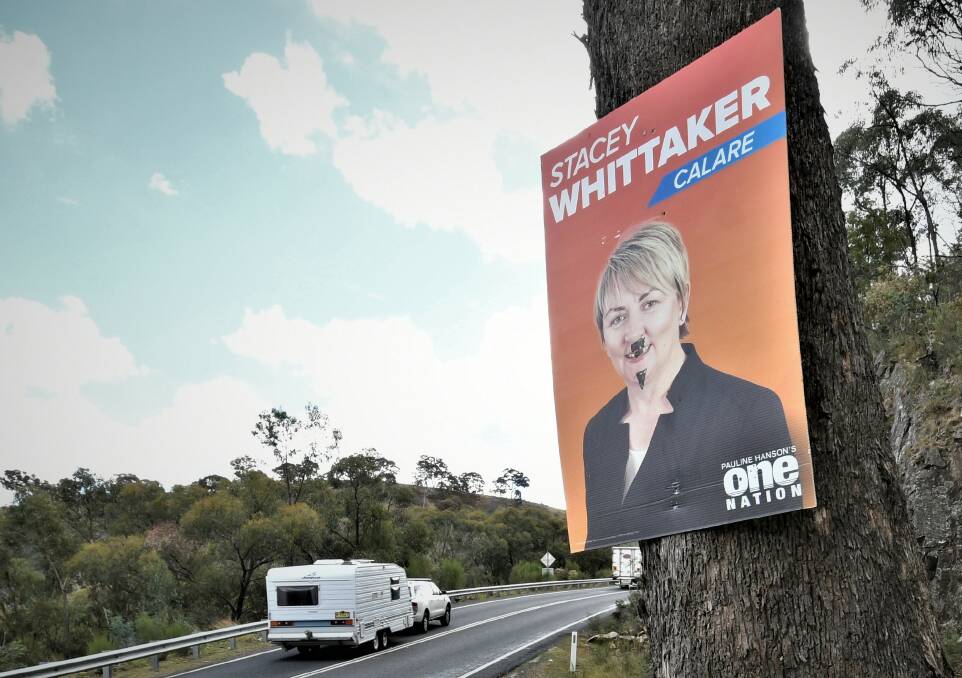 DISRESPECTFUL: One Nation candidate Stacey Whittaker has had some of her campaign signs defaced. Photo: CHRIS SEABROOK