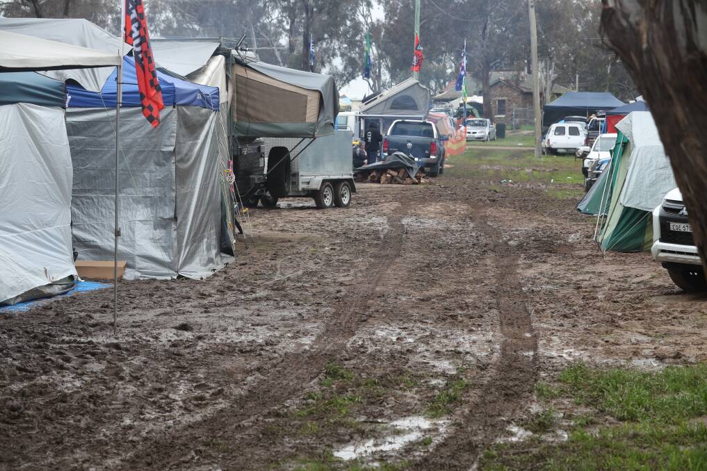 Camping areas were sodden at the top of Mount Panorama during the Bathurst 1000. Picture by Phil Blatch