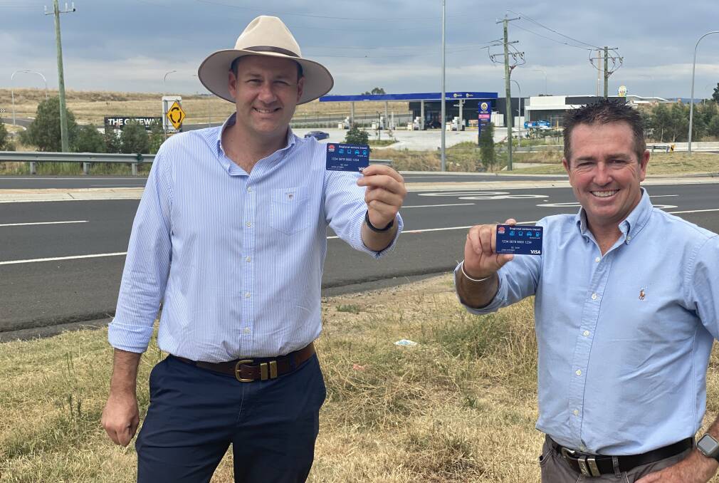 GOOD NEWS: Bathurst-based MLC Sam Farraway and Member for Bathurst Paul Toole with the Regional Seniors Travel Card, which will be continued. 