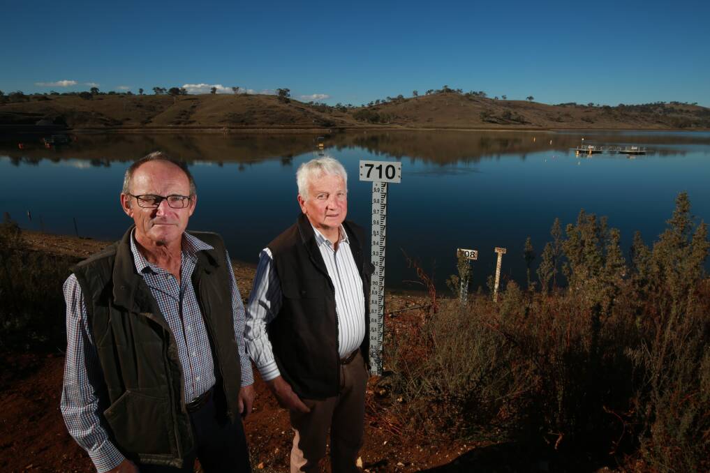 WATER FEARS: Dr Alan McCreery and Dr Jim Blackwood, pictured at Chifley Dam, are concerned about toxins that could be in blue green algae. Photo: PHIL BLATCH 051519pbdam8