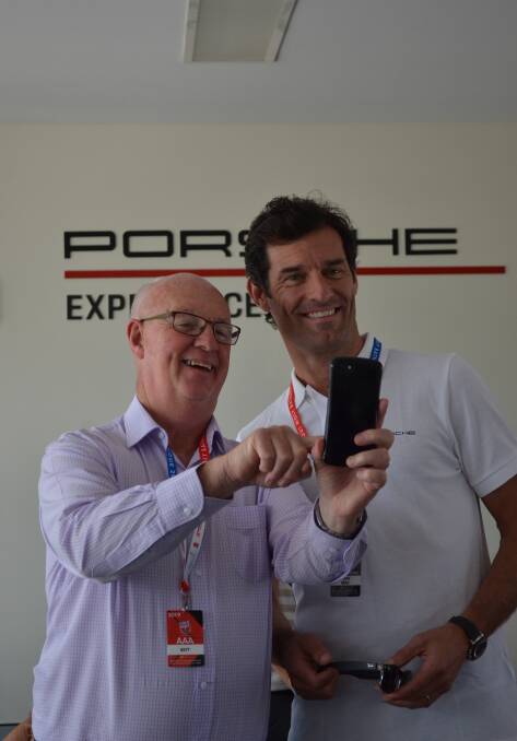 HAPPY SNAP: Mayor Graeme Hanger and former racing driver Mark Webber taking a photo together. 