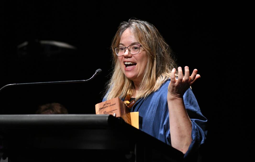 AWARD WINNER: Tracy Sorensen giving her acceptance speech on Australia Day. Photos: CHRIS SEABROOK 012621cjoross