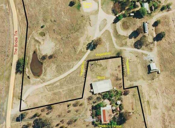 Aerial mapping of the site showing the location of the sheep shed that is proposed to be converted to a function centre. 