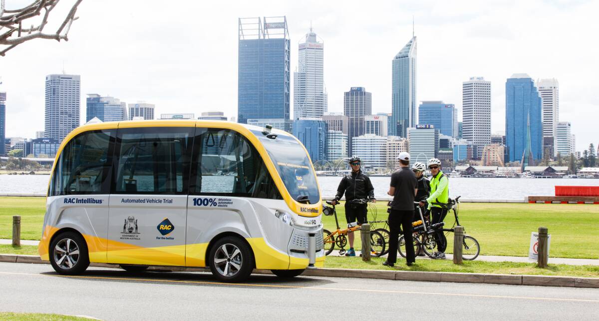 SOMETHING TO CONSIDER: This NAVYA Autonom shuttle is being trialed on the road in Perth. Photo: CLAIRE PELLICCIA 