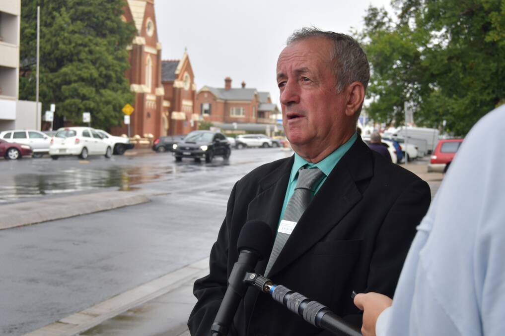 Mayor Bobby Bourke addressing the media on Friday following Bathurst Regional Council's meeting with Environment Minister Sussan Ley. Photo: RACHEL CHAMBERLAIN