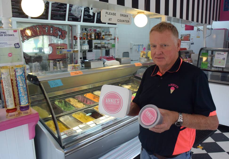 STILL OPEN: Greg Murray from Annie's Ice Cream Parlour, which can deliver tubs of ice cream to customers' homes. 