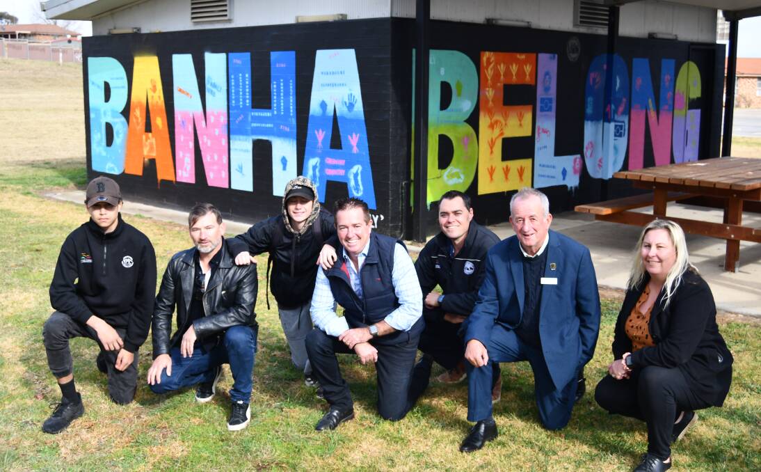 SPECIAL: The 'Banha Belong' mural spans two walls at the Kelso Community Club and celebrates Wiradyuri culture. Photo: RACHEL CHAMBERLAIN