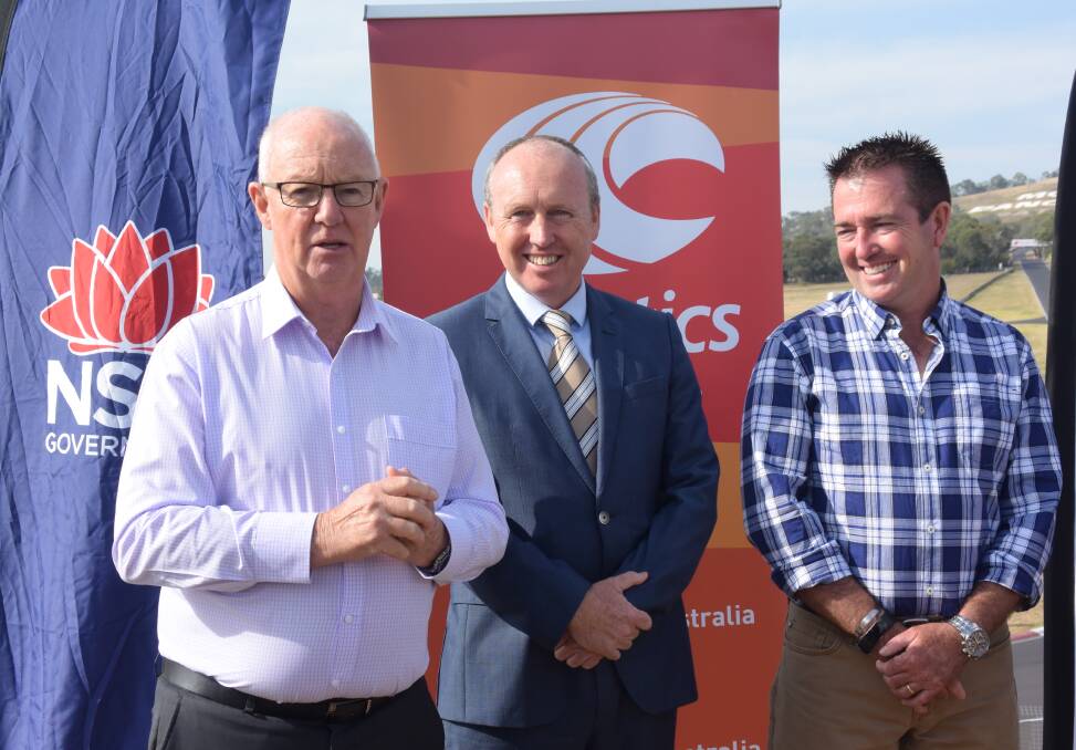 SUCCESS STORY: Mayor Graeme Hanger, Athletics Australia CEO Darren Gocher and member for Bathurst Paul Toole during the announcement. Photos: RACHEL CHAMBERLAIN