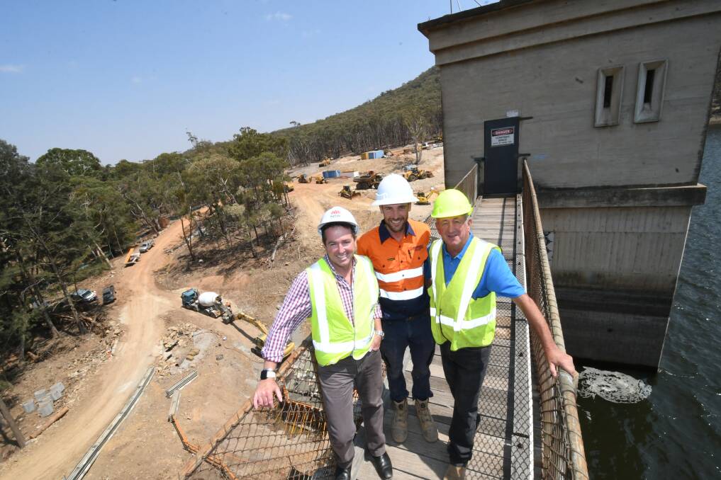 Member for Bathurst Paul Toole at Winburndale Dam in January, when he was checking out the progress to strength the dam wall. Photo: CHRIS SEABROOK 011320cwindam2