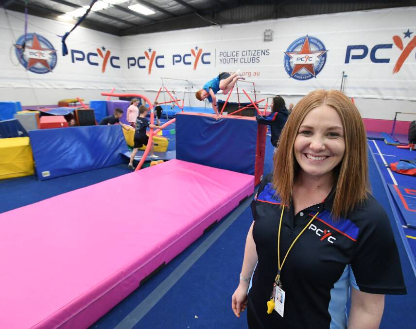 FUN AND GAMES: Senior activities officer Katrina Harrison at the PCYC on Tuesday, where the gymnastics activities were in full swing. Photo: CHRIS SEABROOK 100119cpcyc