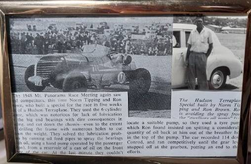 A framed picture of Ron Brown racing at Mount Panorama in 1948. 