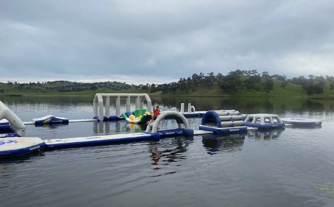 UNDER CONSTRUCTION: The Bathurst Aqua Park is being pieced together out at Chilfey Dam ahead of the November opening date. Photo: SUPPLIED