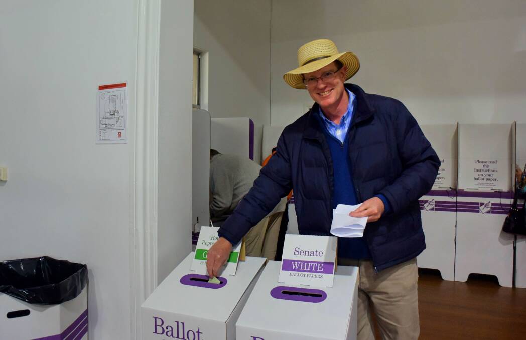 VOTING: Andrew Gee cast his vote in Bathurst on Saturday morning. 