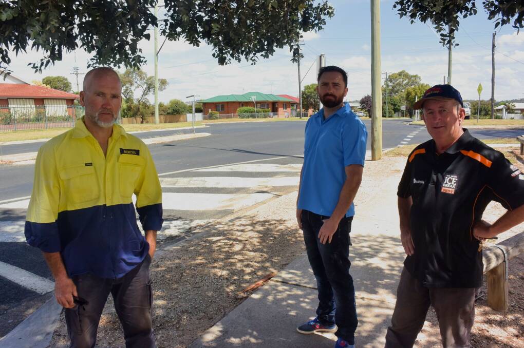 UNITED: Councillors Ian North, Alex Christian and deputy mayor Bobby Bourke at the intersection of Mitre, Suttor and Lambert streets. Photo: RACHEL CHAMBERLAIN 030819rcint