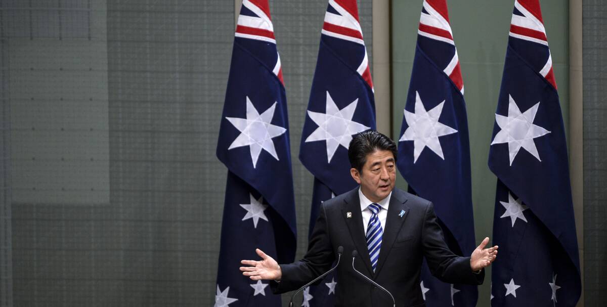 Former Japanese prime minister Shinzo Abe addressing Parliament House in 2014. Picture: Getty Images