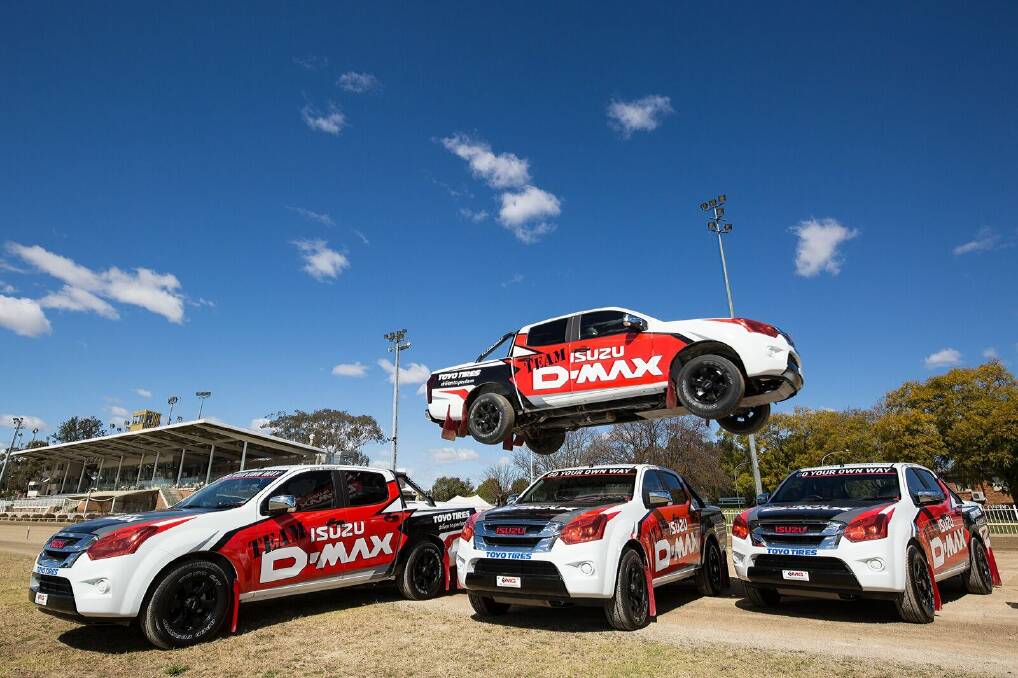 Leap of faith: The Isuzu Team D-MAX, Australia's longest running and most famous precision driving team, display their amazing skills. Photo: Supplied.