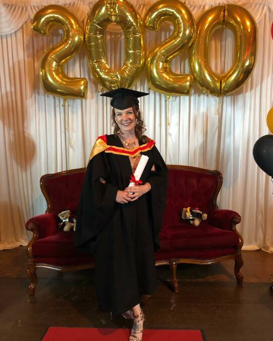 GRADUATE: CSU student Bek Lewis celebrates her non-traditional graduation in style. Photo: SUPPLIED