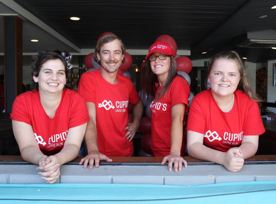 Get involved: Bathurst Cupid's Undie Run participants Brooke Taylor, Tim White, event organiser Amy Toole and Fiona Bottom at the 2019 event. Image: Bradley Jurd,