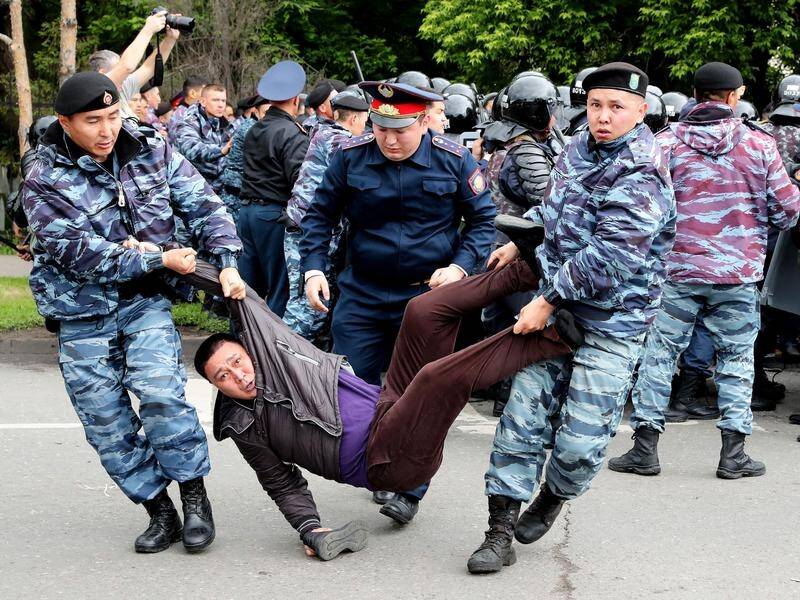 Hundreds of people have staged protests in Kazakhstan as the election was being held.