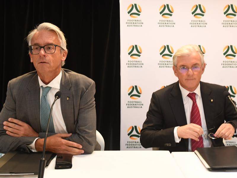 FFA CEO David Gallop (left) and outgoing chairman Steven Lowy.