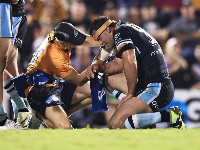 Cronulla's Dale Finucane will miss the Canberra match after a concussion in the Tigers' loss. (Mark Evans/AAP PHOTOS)
