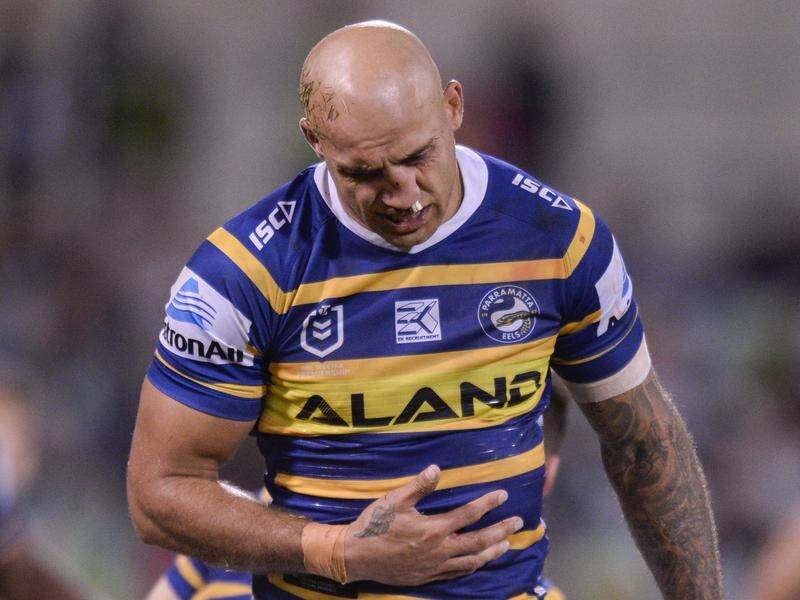 Parramatta's Blake Ferguson left the field with suspected fractured ribs against Canberra.