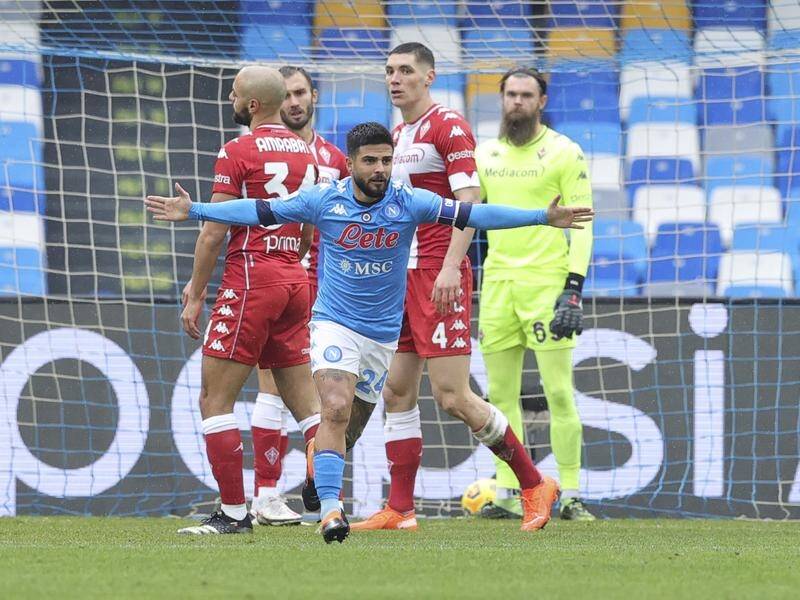 Lorenzo Insigne celebrates after scoring Napoli's first goal in their 6-0 trouncing of Fiorentina.