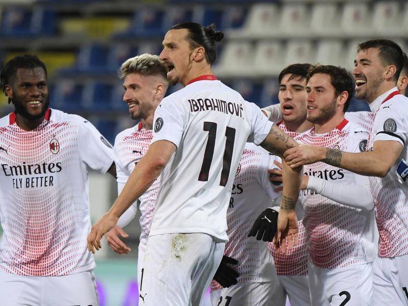 AC Milan's Zlatan Ibrahimovic has netted both goals in their Serie A win at Cagliari.