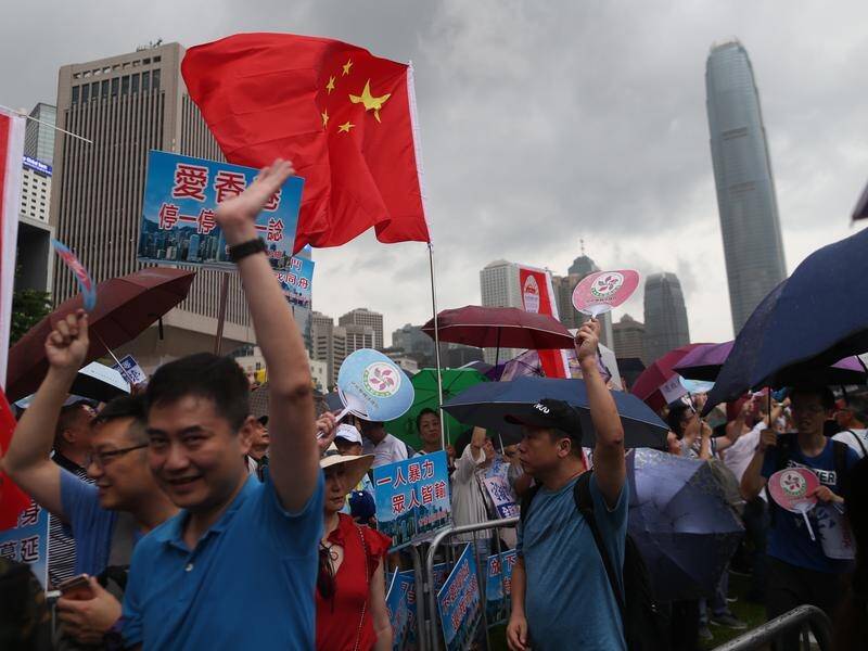 Pro-government supporters have rallied in Hong Kong.